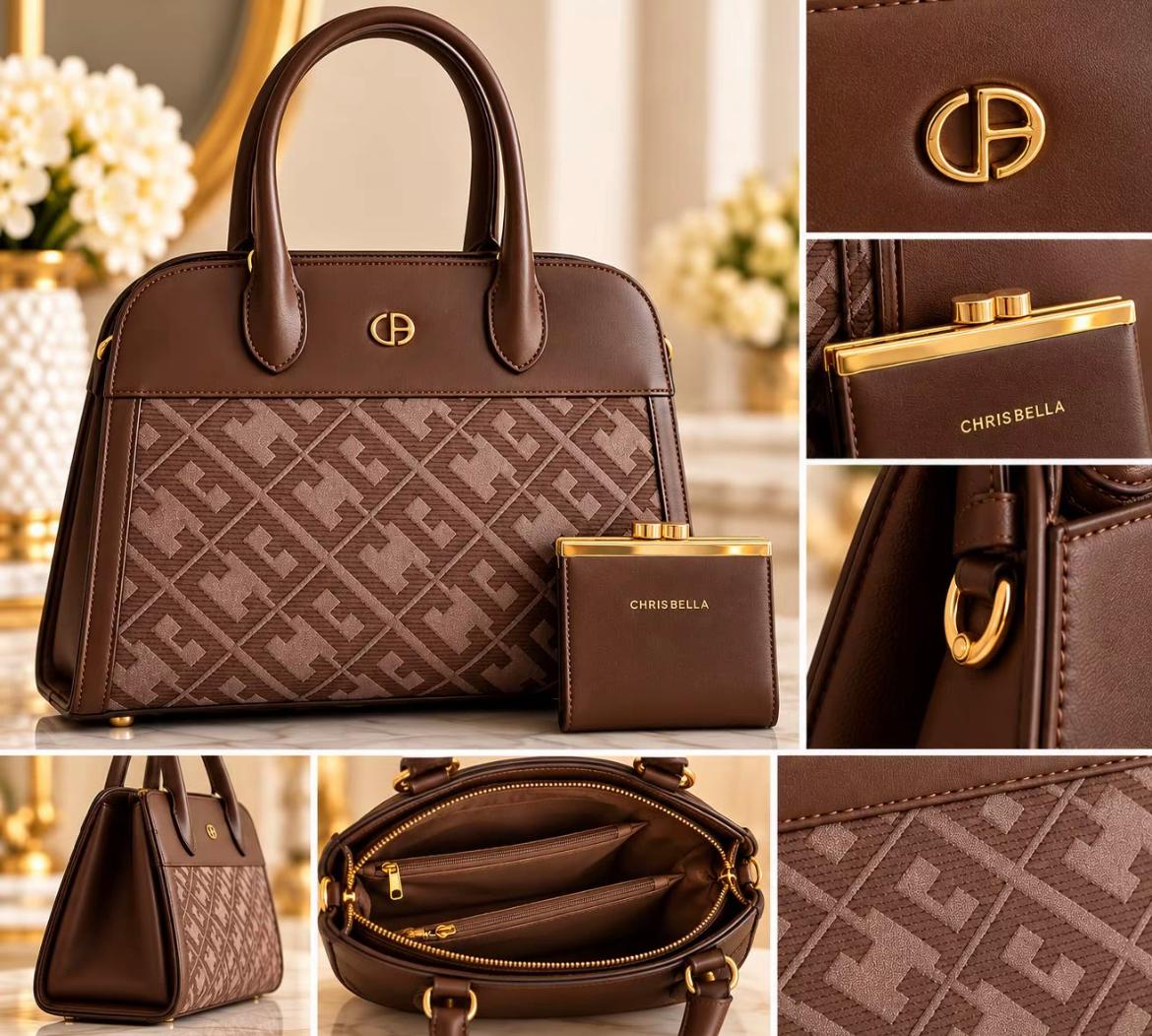 Set Chrisbella – Borsa con fantasia monogram e portafoglio abbinato